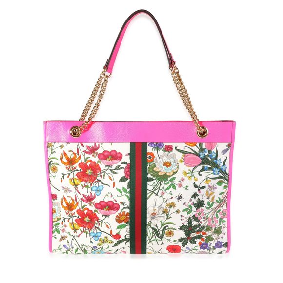 Gucci Multicolor Flora Canvas & Hot Pink Leather Rajah Tote - Picture 3 of 8